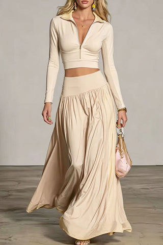 Zip-Front Crop Top and Maxi Skirt Set
