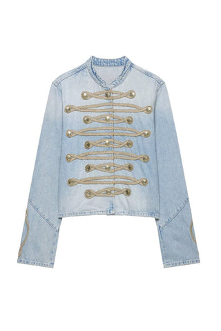 Military Braid Crop Denim Jacket