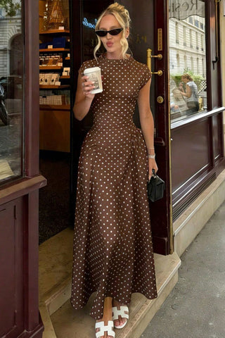 Polka Dot Cap Sleeve Maxi Dress