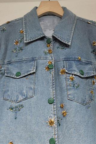 Floral Motif Denim Jacket