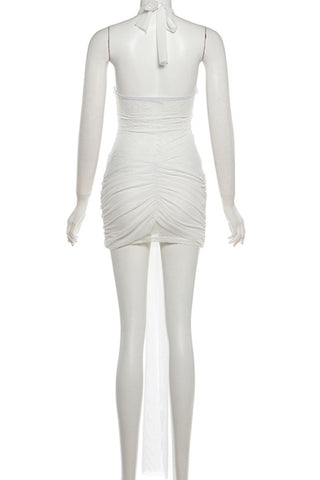 Pleated Beaded Halter Dress