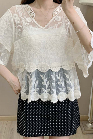 Lace Trim Flowy Blouse