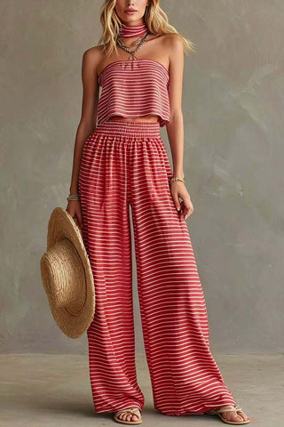 Striped Tube-Top High-Waist Pants Set