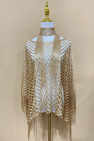 Open-Knit Fringe-Detail Top