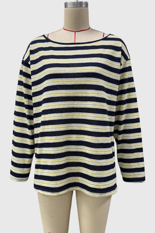 Striped Boat-Neck Long-Sleeve Top