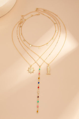 Multi-Layer Sun Fish Charm Necklace