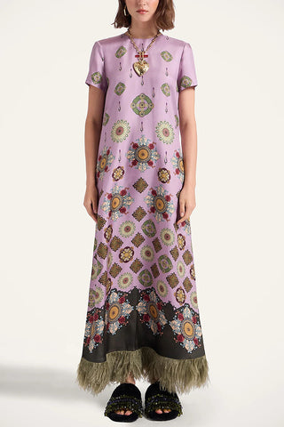 Fringe Short Sleeve Floral Maxi Dress