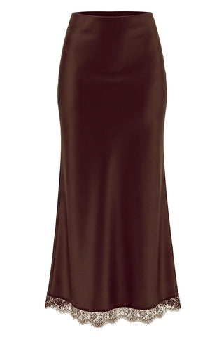 Satin Lace Trim Mermaid Maxi Skirt