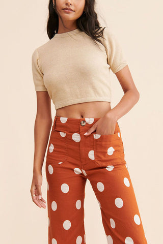 Polka Dot Button High-Waist Straight Jeans