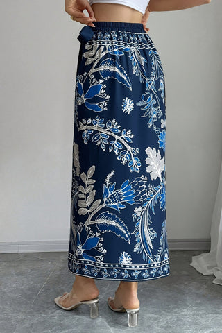 Tie-Waist Floral Print Maxi Skirt