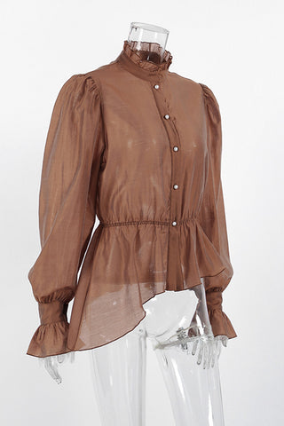 Ruffle Hem Button-Up Blouse