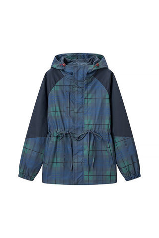 Plaid Puff Sleeve Drawstring Hooded Coat