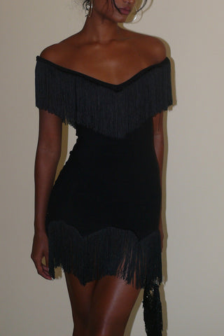Off-Shoulder Fringe Casual Dress