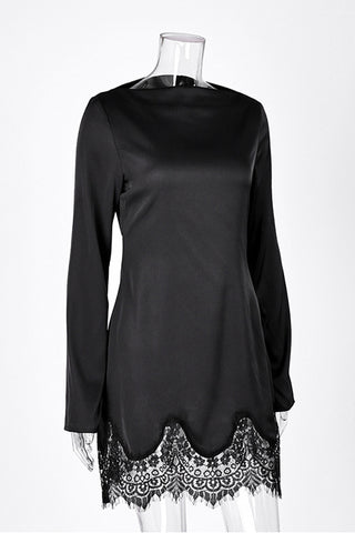 Long-Sleeve Lace-Trim Casual Dress