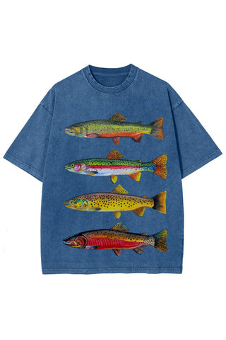Fish Print Crew Neck Short Sleeve T-Shirt