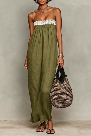 Floral Trim Spaghetti Strap Dress