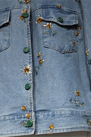 Floral Motif Denim Jacket