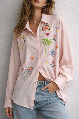 Patterned Button-Front Blouse
