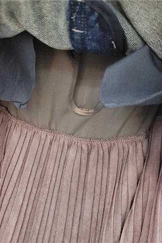 Military Button Denim Pleated Maxi Skirt