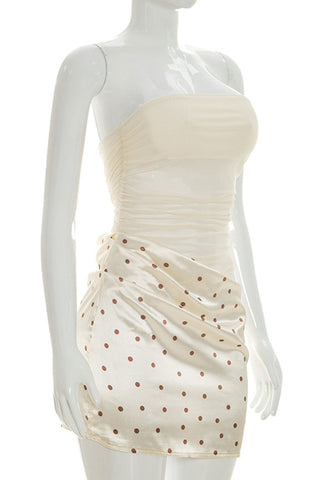 Ruched Polka-Dot Tube Top Mini Dress