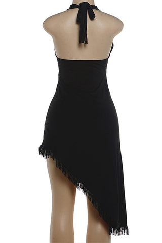 Fringe Halter Asymmetrical Bodycon Dress