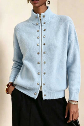 Mock Neck Zip Front Military Cardigan