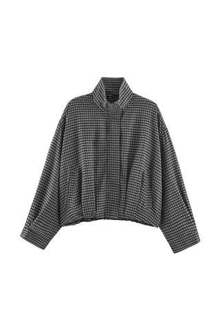 Plaid Mock Neck Long Sleeve Jacket
