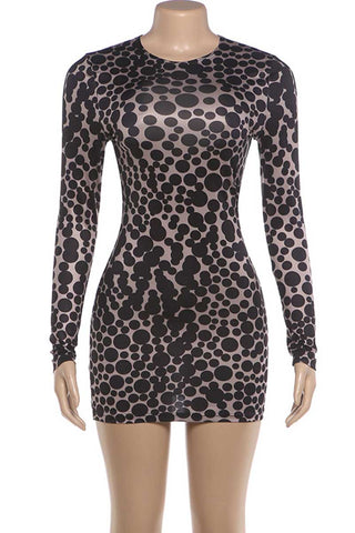 Sheer Polka Dot Long Sleeve Mini Dress