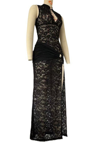 Elegant Lace Slit Maxi Dress