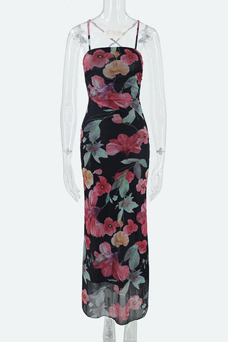 Floral Tie-Back Open Back Maxi Vacation Dress