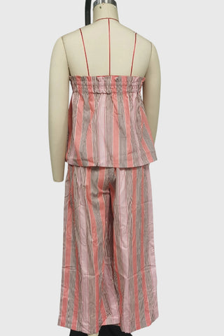 Strapless Striped Pants Set