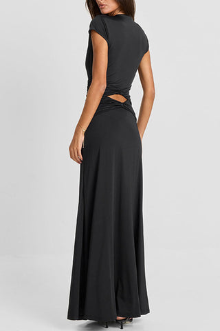 Cutout Deep V Cap Sleeve Maxi Dress