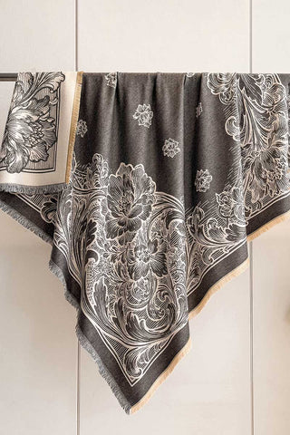 Floral Print Fringed Wrap Scarf