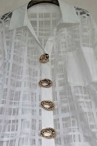 Statement Button-Front Sheer Blouse