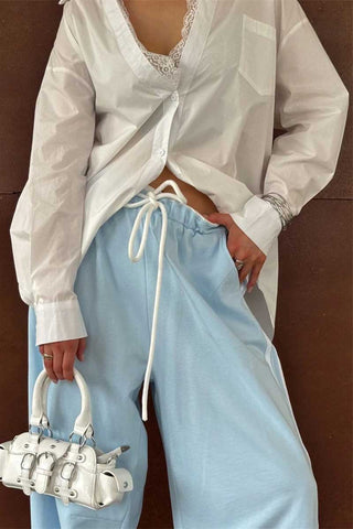 Striped Drawstring Wide-Leg Casual Pants