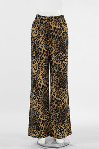 Leopard Print High-Waist Wide-Leg Casual Pants