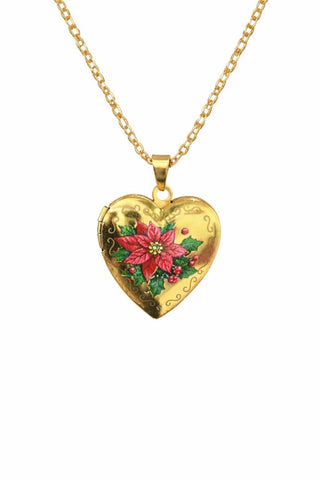 Floral Enamel Heart Locket Necklace