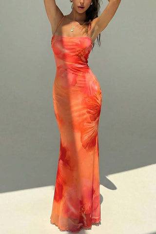 Floral Tie-Back Open Back Maxi Vacation Dress