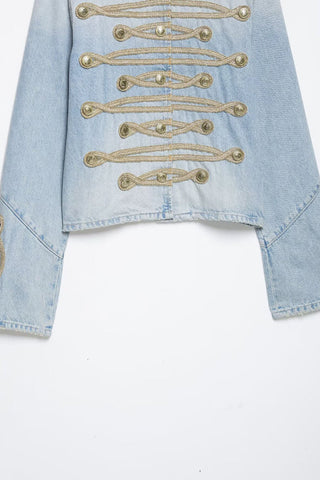 Military Braid Crop Denim Jacket