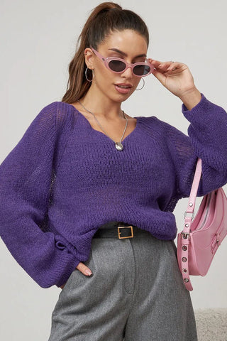 Sheer V-Neck Loose Knit Sweater