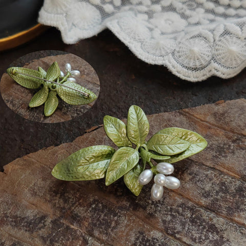 Floral Pearl Enamel Brooch