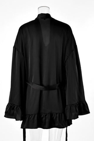 Lace Trim Satin Slip and Robe Loungewear Set