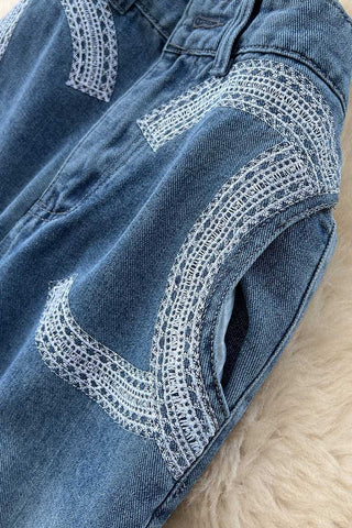 Patterned High-Waist Wide-Leg Straight Jeans