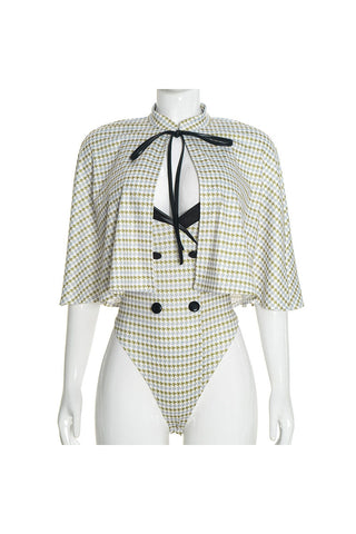 Plaid Tie-Neck Cape and Bodysuit Set