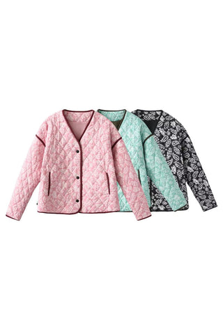 Floral Quilted Contrast Trim Jacket