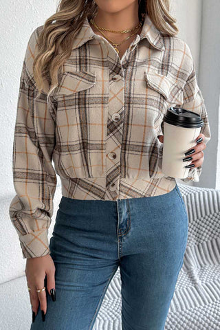 Plaid Button-Front Collared Jacket