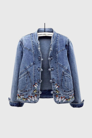 Butterfly Frog Button Denim Jacket
