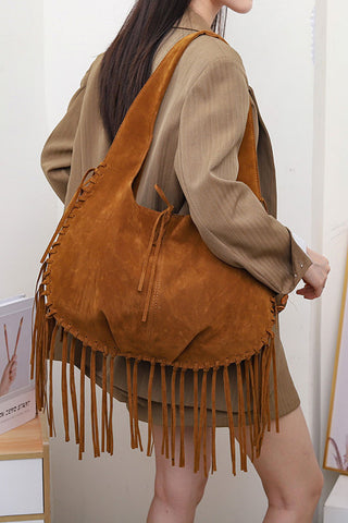 Tassel Fringe Drawstring Hobo Bag