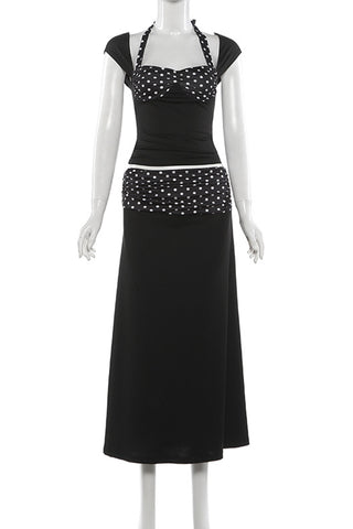Halter Neck Polka Dot Skirt Set