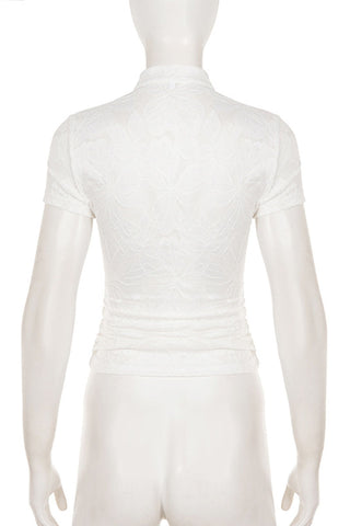 Floral Lace Mandarin Collar Top